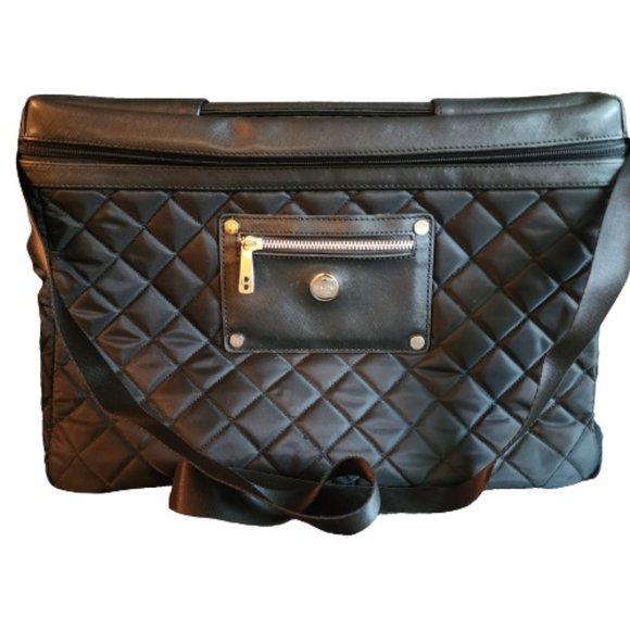 Knomo Jesi Black Quilted 16" Laptop/Tablet Briefcase Slim Shoulder Bag EUC - Picture 1 of 4